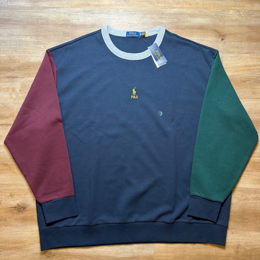 Polo Ralph Lauren Sweatshirt Mens 4XB Multi Colorblock Pony Logo Crewneck New